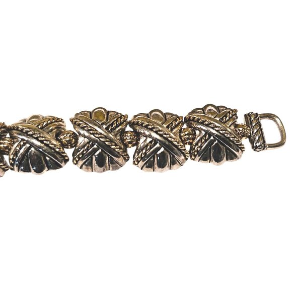 Vintage Bracelet Rope Accent Silver & Gold Tone Cable Strung & Butterfly Clasp - Picture 2 of 13